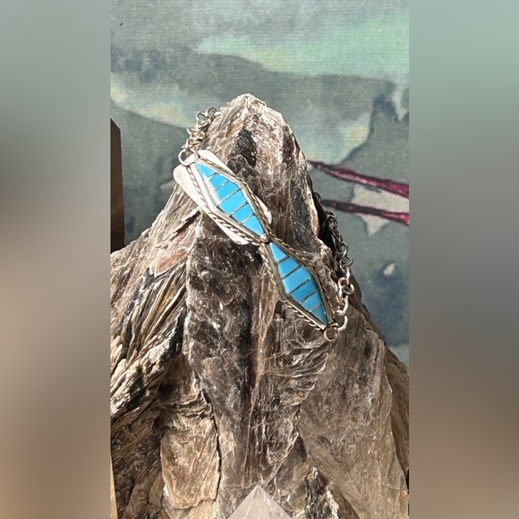 NWT Jedd Peynetsa Zuni Handmade SS Turquoise Bracelet - Picture 5 of 7